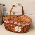 3X Hand Made Wicker Basket Wicker Camping Picnic Basket Shopping Storage Hamper and Handle Wooden Wicker Picnic Basket. 