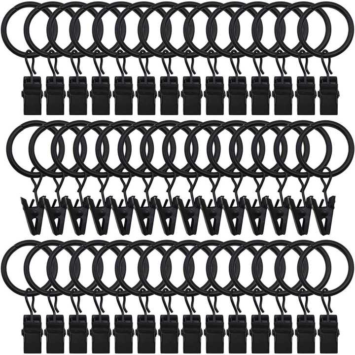 NAMUNY 42 Packs of Curtain Ring, with Clips, Decorative Curtains, Rust, Retro, 1 Inch, Inner Diameter, Black