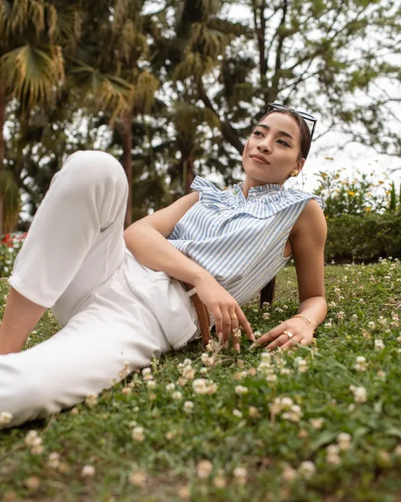 Kibu%20Clothing%20Ellie%20Ruffle%20Shirt%20in%20Blue%20Stripe%20for%20Women%20-%20Image%206