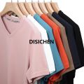 DISICHEN 2024 Men's New Waffle V Neck Short Sleeved T-shirt Comfortable Top 2025 New. 