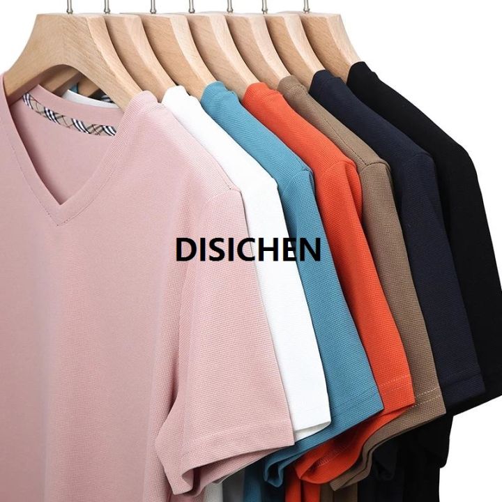 DISICHEN%202024%20Men's%20New%20Waffle%20V%20Neck%20Short%20Sleeved%20T-shirt%20Comfortable%20Top%202025%20New%20-%20Image%206