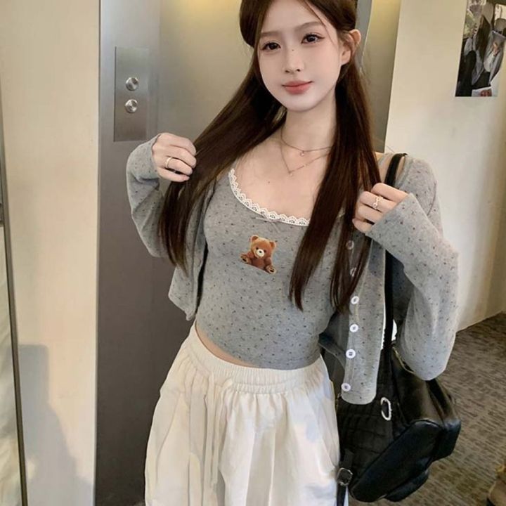 Sweet%20fit%20slim%20fit%20vest%20top%20bow%20slim%20fit%20with%20bra%20sleeveless%20fashion%20bow%20cute%20bear%20print%20Original%20lace%20floral%20camisole,%20round%20neck%20cushion%20lace%20cropped%20flower%20girl%20top%20seaside%20-%20Image%203