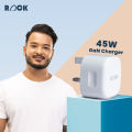ROCK GaN Charger 45W || Two USB C Output Port || Fast Charger || Samsung Super Fast Charging, I-phone Fast Charging || QC Fast Charge. 