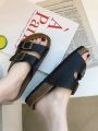 Black Comfortable Attractive Two Strap Slip On Silhouette Sandal For Women - 77XY. 