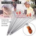 Barbecue Skewers ,10Pcs Stainless Steel Barbecue String with Wooden Handle BBQ Stick Needles. 