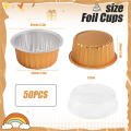 NAMUNY Dessert Cups with Lids, 50 Pack Gold Aluminum Foil Baking Cups Holders, Cupcake Bake Utility Ramekin Clear Pudding Cups. 