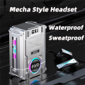 DX-08 Wireless Bluetooth 5.3 Headset Punk Mechanical Style Stereo E-Sports Gaming Headset Earbuds Silver. 
