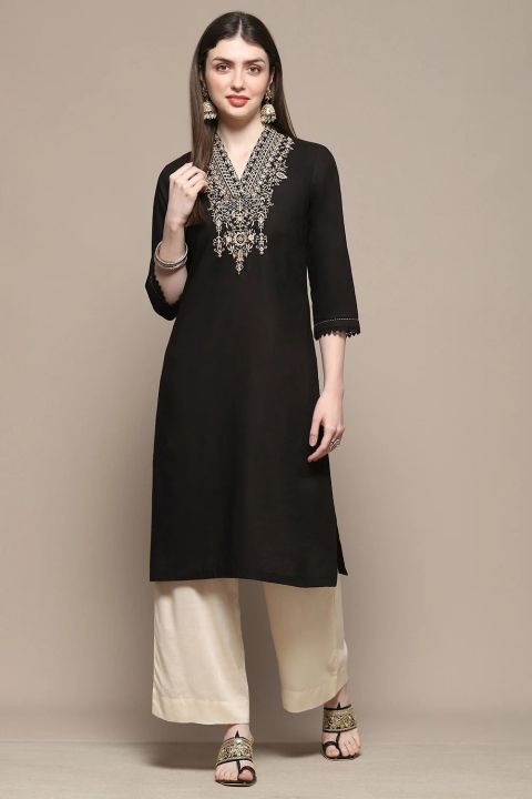 Biba%20Black%20Cotton%20Straight%20Kurta%20For%20Women%20-%20Image%202