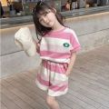 2025 New Girls Summer Dress Set Cute Children's Foreign Fashion Clothes Baby Summer Short Sleeve Two-Piece Trend. 