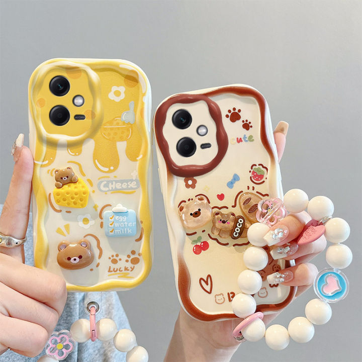 For%20Xiaomi%20Redmi%20Note%2012%20Pro+%205G%20Phone%20Case%203D%20Cute%20Animal%20Cartoon%20Patterns%20+%20Beautiful%20Flower%20Bracelet%20Soft%20Case%20-%20Image%203