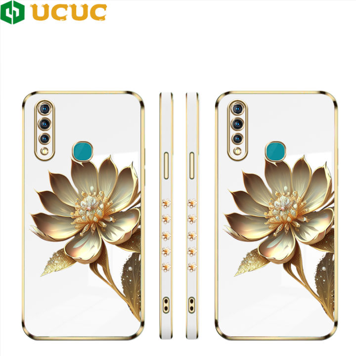 UCUC for Vivo Z1 Pro / Z5X Back Cover + Free Lanyard Gold Lotus Luxury 6D Plating Soft Silicone Phone Case