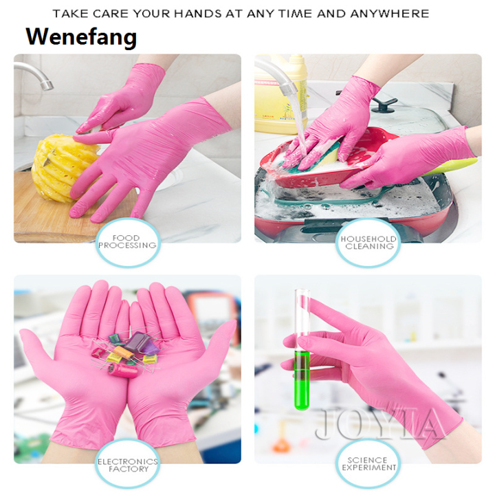 Wenefang%20Pink%20Disposable%20Nitrile%20Gloves%20Waterproof%20Anti-static%20Durable%20Black/White%20Latex%20Gloves%20For%20Kitchen%20Cook%20Beauty%20Salon%20XS%2050/20PCS%20-%20Image%203