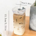 400ml Square Heat Resistant Coffee Glass Cup With Lid And Straw Transparent Milk Tea Juice Cups Coffee Mug Home Bar Drinkware MENGYU. 