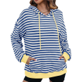 Women's Striped Pullover Hoodies Royal Blue L. 