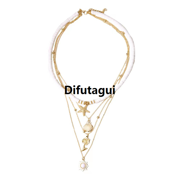 Difutagui%20New%20specials%201Pcs/Set%20Fashionable%20New%20Bohemian%20Style%20Soft%20Clay%20Necklace%20Profesional%20Sun%20Pendant%20Layered%20Chain%20Great%20for%20Women's%20Summer%20Beach%20Vacation%20-%20Image%205