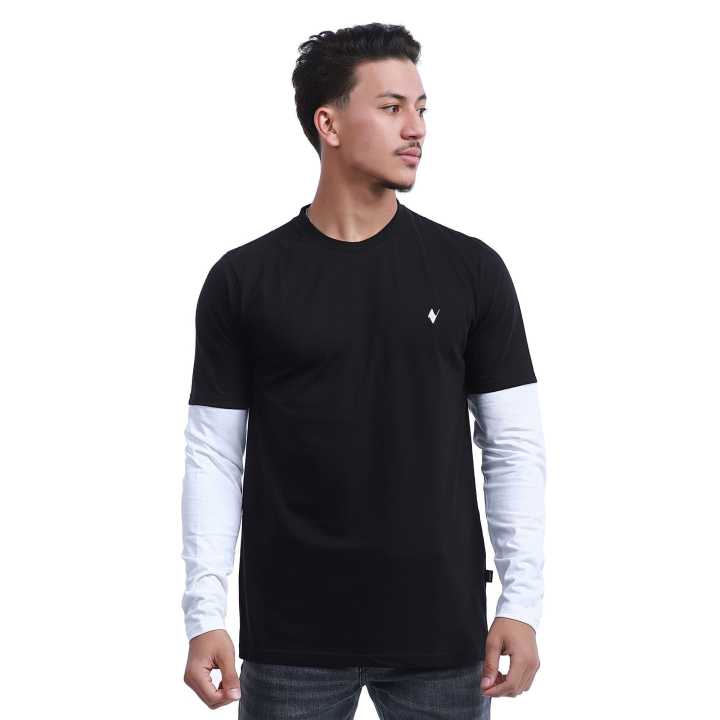 Black And White Color Premium Cotton Round Neck Full Sleeves T-shirt For Men