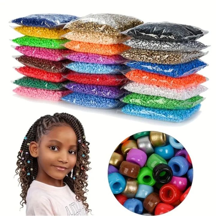100pcs/set Hair Accessories 6x9mm Colorful Pony Beads Set Multi