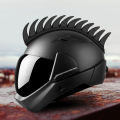 Reflective Motorcycle Helmet Mohawk Spikes Rubber Camber Saw with Red Helmet Decals(Helmet Not Included). 