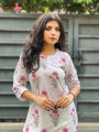 Aamayra Fashion House Pink Flower Printed White Straight Kurti For Women. 