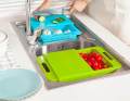 Over The Sink Cutting Board Colander Multifunctional Basket With Cutting BoardGreen. 