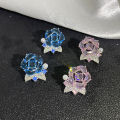 【Top Picks】French Sweet Pearl Embellished Rose Camellia Ear Studs Temperament High-grade Transparent Flower Earrings Women's Ear Jewelry. 