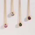 basic luxury pink purple white green teardrop stone crystal pendant necklace jewelry gift  stainless steel necklaces for women. 