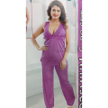 Fancyra Women 6 Pieces Set Purple Satin Nightwear Set with Gown Top Pants & Lingerie. 