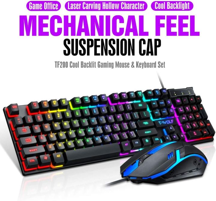 Rainbow RGB Backlit Wired Gaming Mechanical Keyboard and Mouse With Combo
