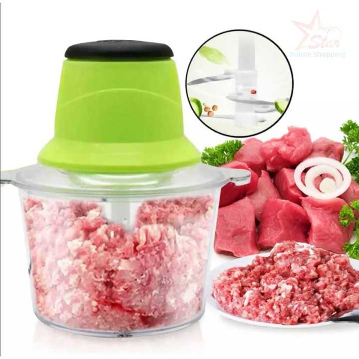 Electric Meat Grinder, 2L Meat & Vegetable Grinder Chopper Blender , Metal Body 4 Blade Electric Meat Grinder Stainless Steel Meat Garlic Mud Grinder Vegetable Blenders Mixer Dumpling Tools