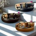 Square Women Skinny Leather Belt Ladies Black Thin Waist Belt for Dresses Jeans Pants with Gold Buckle and Metal Loops. 