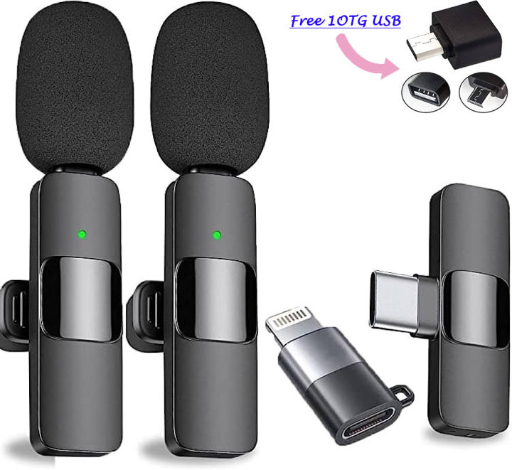 K9 Dual Wireless Collar Clip Professional Microphone For Live, Video, Sound Recorded Type-C & iphone
