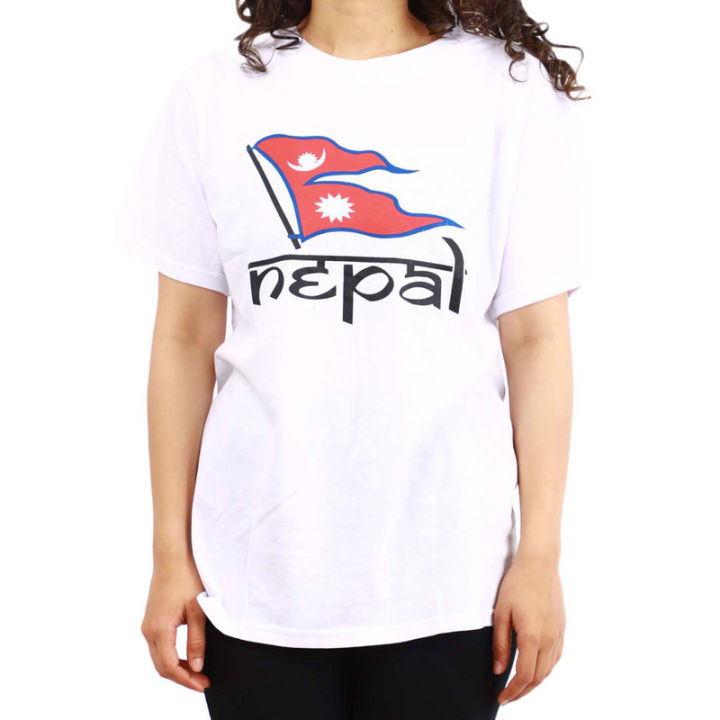 White%20Round%20Neck%20Half%20Sleeve%20Nepal%20Flag%20Printed%20T-Shirt%20For%20Women%20-%20Image%205