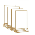 Acrylic Sign Holder Gold Picture Frame Double Sided Clear Display Stand, Gold Acrylic Frames for Home Shop Restaurant Easy Install Easy to Use. 