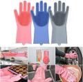 Vylon Magic Dish Washing Silicone Gloves with Scrubber Reusable Scrub Gloves for Cleaning Kitchen, Bathroom (1 Pair: Right + Left Hand). 