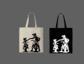 Father & Child Printed Tote Bag | Father Son Motorcycle Design– Black & White. 