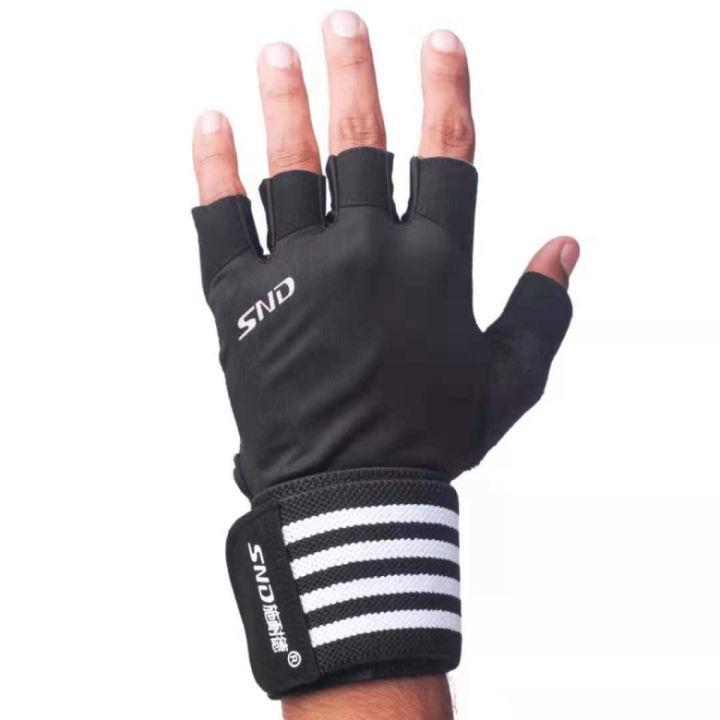 SND%20Red/Black%20Gym%20Gloves%20With%20Elastic%20Wrist%20Support%20%7C%20Non%20Slip%20Wear%20Resistant%20Breathable%20Fabric%20Half%20Gym%20Gloves%20With%20Wrist%20Support%20-%20Image%204