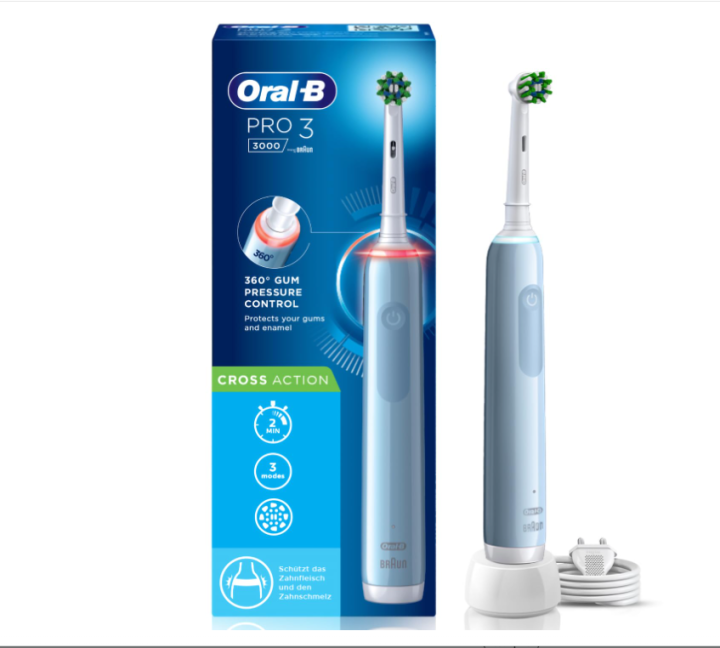 Oral B Electric Toothbrush Pro 3 3000  Rechargeable For Adults With 3 Modes / Triple Pressure Control / 3D Cleaning Action