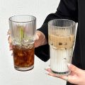 Portable 600ml Capacity Glass Tumbler With Lid and Straw Transparent Glasses Stripe Glass Cup Heat Resistant Reusable Coffee Mug for Juice Water and Iced Coffee Drinkware. 