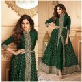 Green Pure Georgette Semi-Stitched Partywear Gown For Women. 