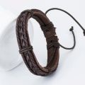 TYO ! Fashion Charm Leather Bangle Men Bracelets Popular Boys DIY Bandage Strand Handmade Brown Weave Bracelets. 