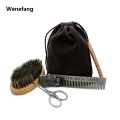 Wenefang Beard Brush Set Double-sided Styling Comb Scissor Repair Modeling Profesional Cleaning Care Kit for Men Wood Beard Kit with Bag. 