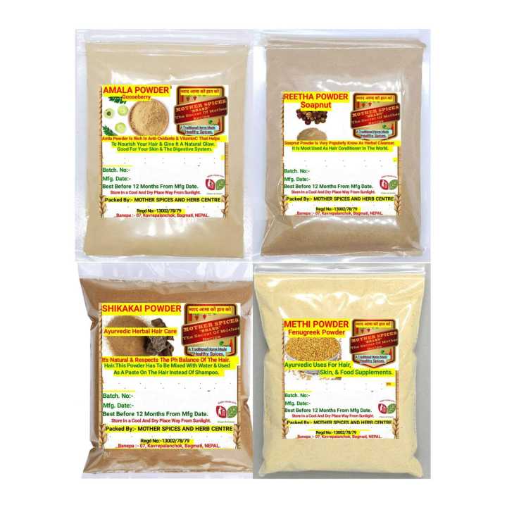 Amala Powder - 100 gm, Shikakai Powder - 100 gm, Methi Powder - 100 gm, Reetha Powder - 100 gm