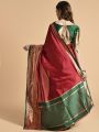 Red & Green Zari Silk Blend Banarasi Saree. 