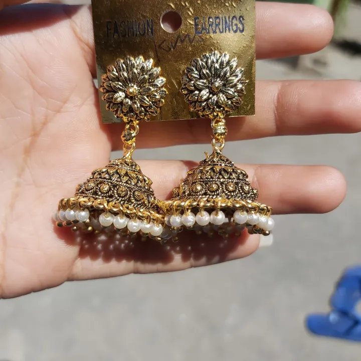 Gold%20Toned%20%20Earrings%20/%20Jumka%20/Pinjada%20jhumka%20/%20For%20Wedding%20Ethnic%20-%20Image%204