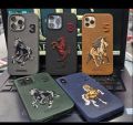 iPhone 1iPhone 11/11 Pro/11 Pro Max, 12/12 Pro/12 Pro Max, 13/13 Pro/13 Pro Max, 14/14 Pro/14 Pro Max, 15/15 Pro/15 Pro Max Back Cover Polo Case, Santa Barbara Embroidered Horse Series Leather Grey Black Luxury Case. 