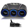 3 USB Port 3 Way 3.1A Blue Led Car Cigarettes Lighter Socket Splitter Hub Power Adapter 12V-24V. 