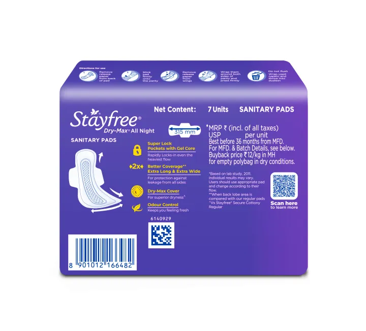 STAYFREE%20ULTRA%20THIN%20DRY%20MAX%20ALL%20NIGHT%207%60S%20SANITARY%20PADS%20-%20Image%202