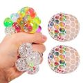 Squeezy Mesh Ball Squishy Toy With Rainbow Color Orbeez Inside. 