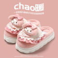 HelloKitty cotton slippers women's winter Sanrio Hello Kitty warm thick bottom fleece-lined non-slip indoor home use. 