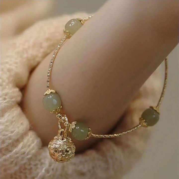 Niche Design Hetian Jade Yu Bell Bracelet Female Minority High Sense Personality Gift New Year Women's Hanfu Light Luxury Qoddess